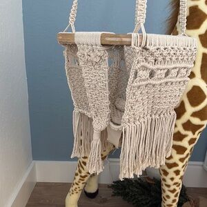 Handcrafted Beige Macramé Hanging Chair